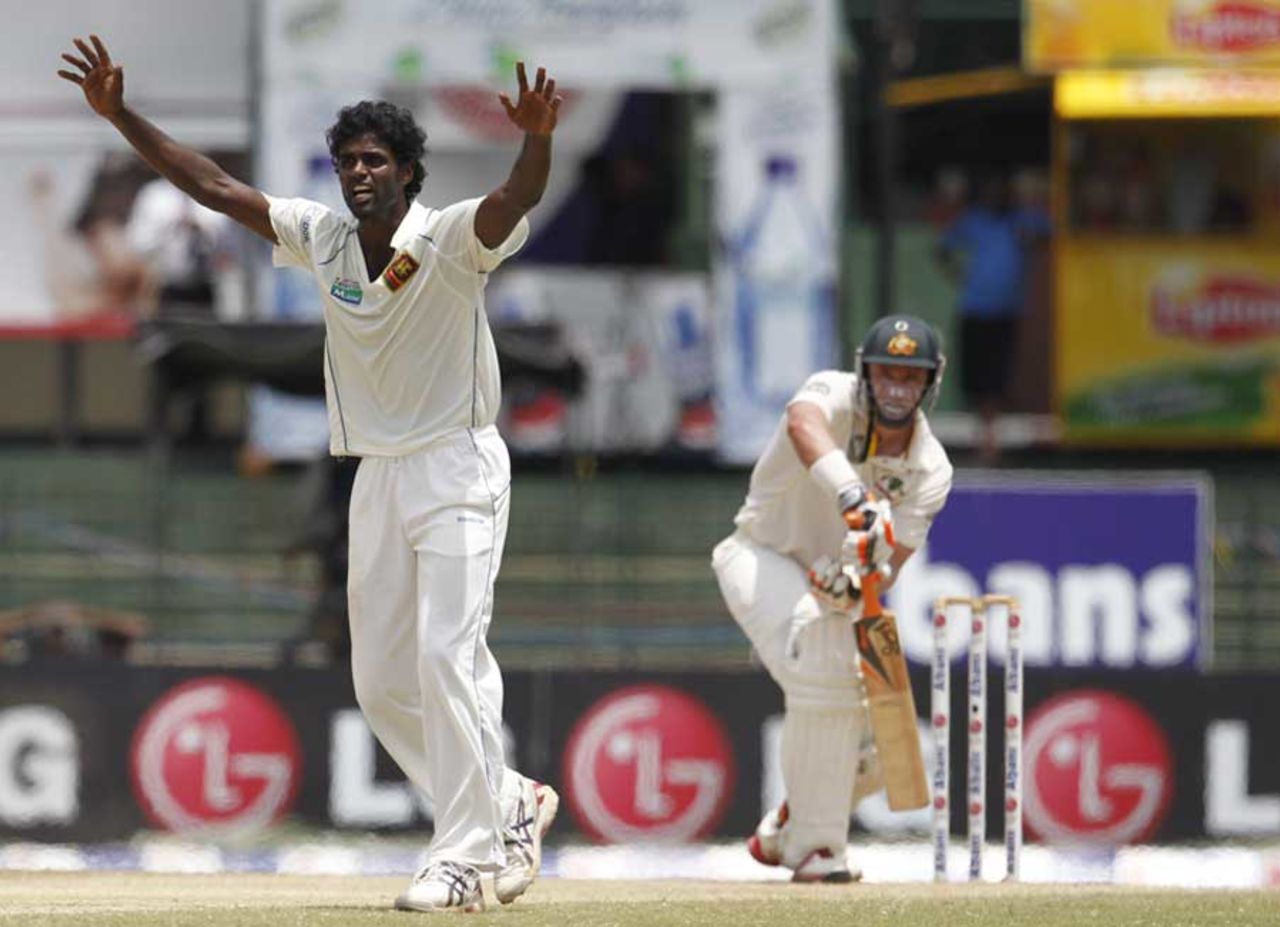 Shaminda Eranga appeals for an lbw against Michael Hussey, Sri Lanka v Australia, 3rd Test, Colombo, 5th day, September 20, 2011