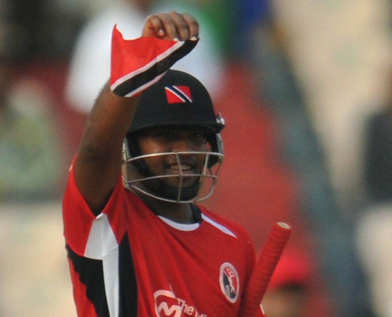 Adrian Barath celebrates after reaching fifty, Leicestershire v Trinidad &Tobago, CLT20 qualifier, Hyderabad, September 20, 2011