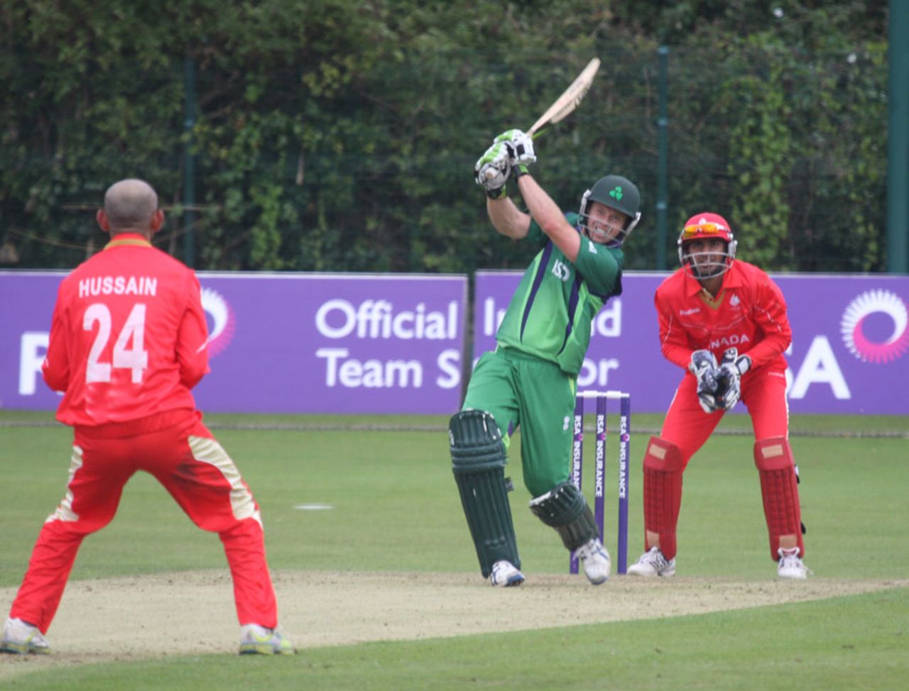 Ed Joyce hits down the ground during his 88, Ireland v Canada, Intercontinental Cup ODI, Dublin, September 19, 2011