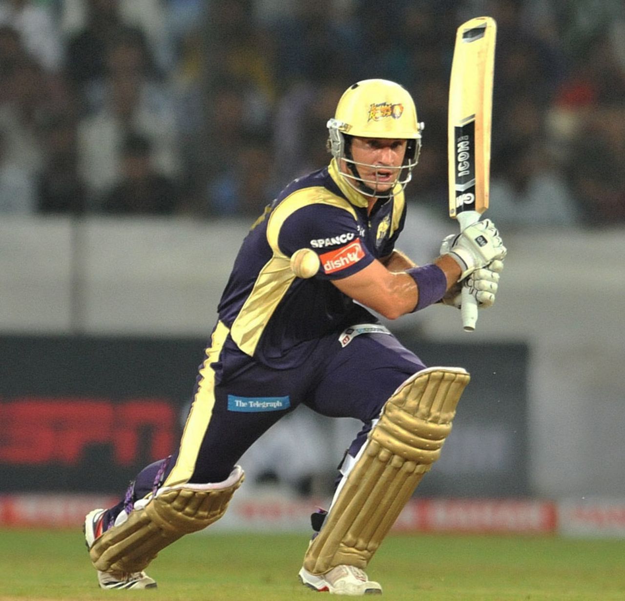 Ryan ten Doeschate pushes to the off side, Kolkata Knight Riders v Somerset, CLT20 qualifier, Hyderabad, September 21, 2011