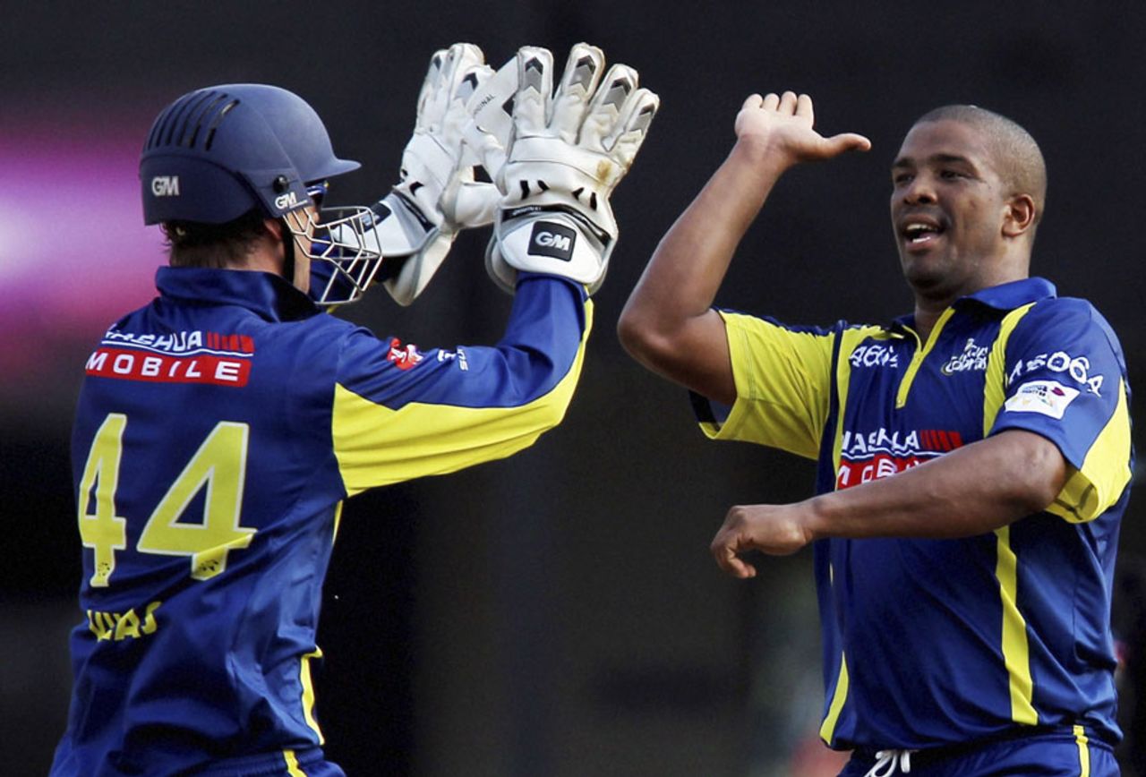 Vernon Philander celebrates the wicket of New South Wales' Daniel Smith, Cape Cobras v New South Wales, Champions League T20, Chennai, September 24, 2011