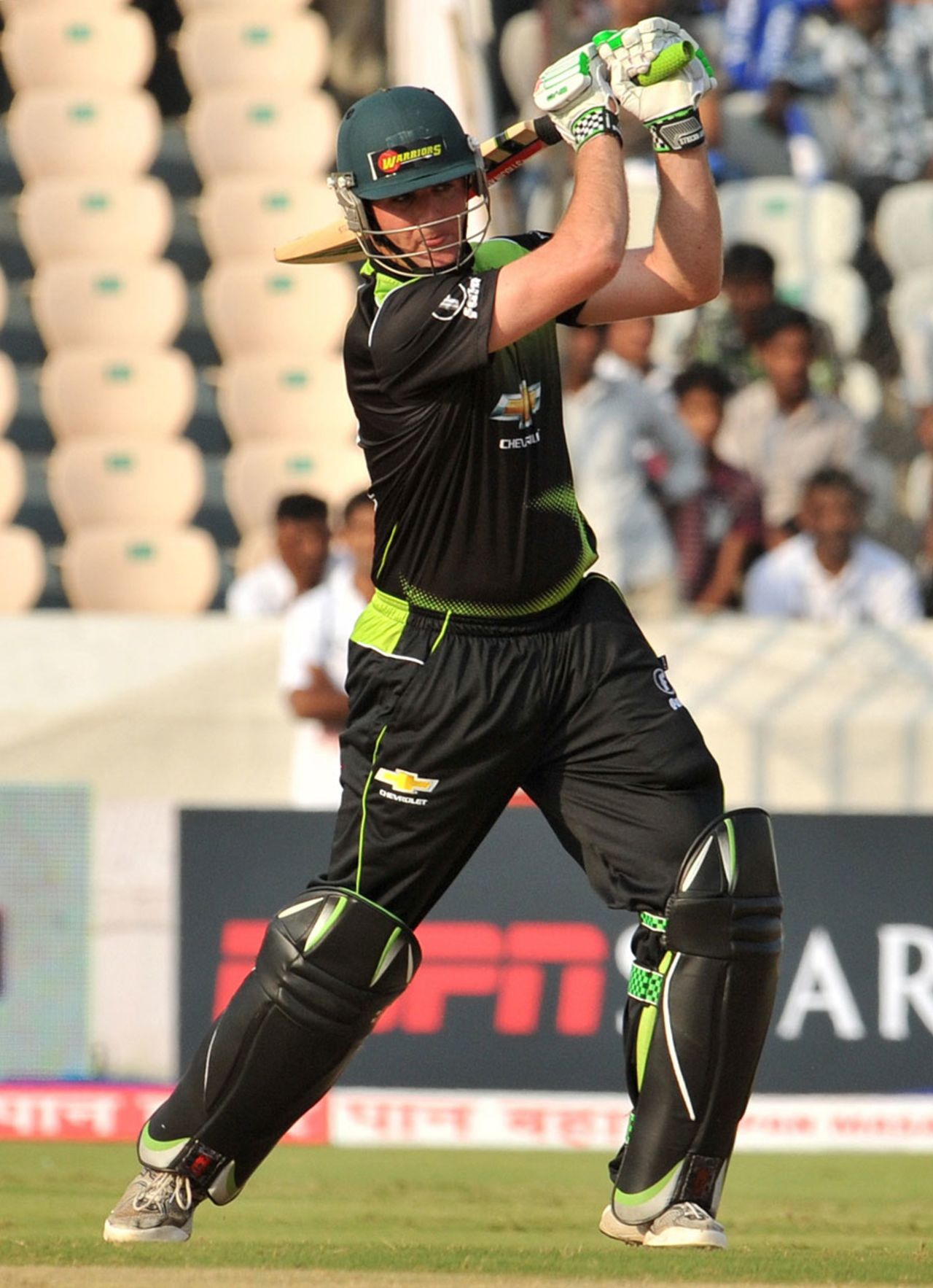 JJ Smuts plays an attacking shot, South Australia v Warriors, Champions League T20, Hyderabad, September 25, 2011