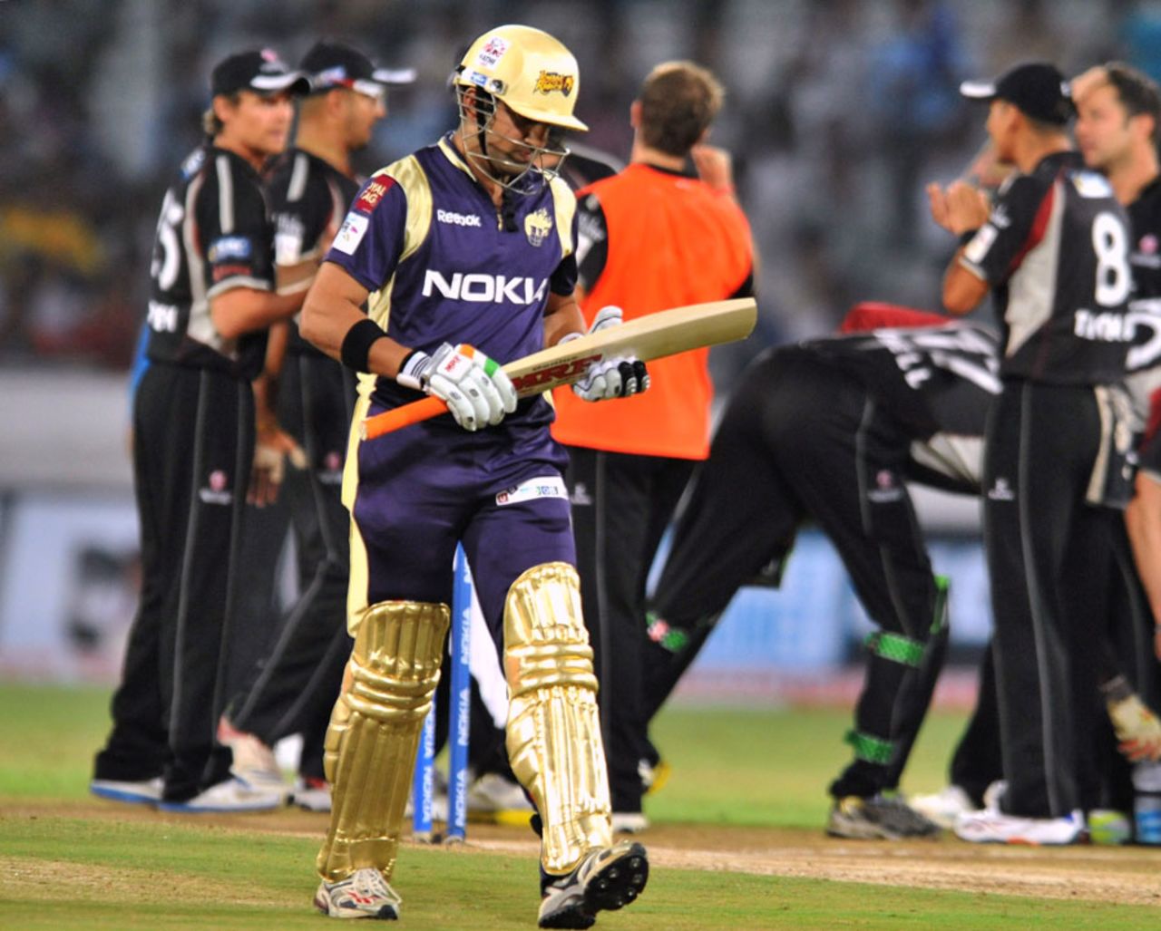 Gautam Gambhir's return to competitive cricket was not a happy one as he was out first ball, Kolkata Knight Riders v Somerset, Champions League T20, Hyderabad, September 25, 2011