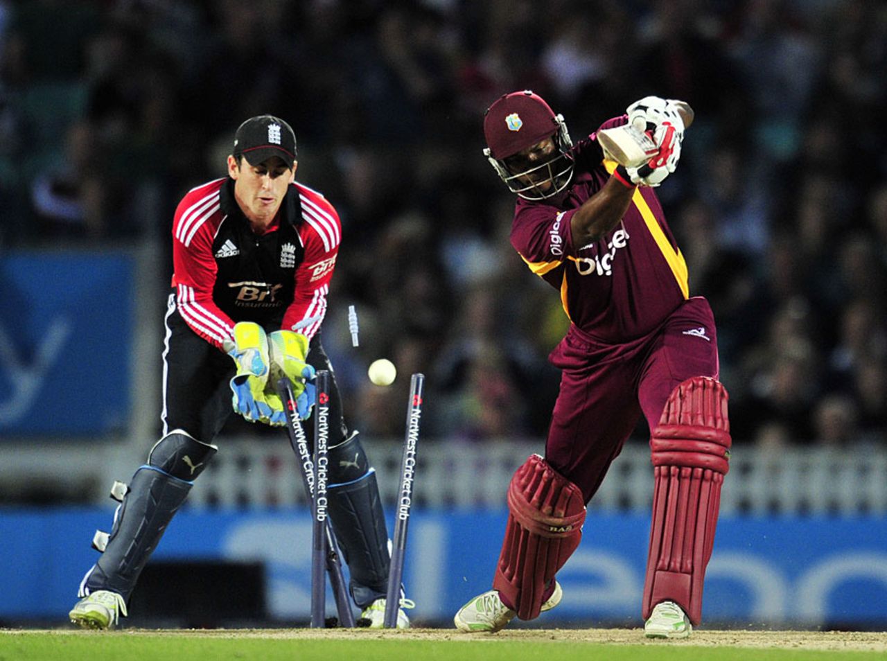 Johnson Charles was bowled to become Scott Borthwick's first wicket, England v West Indies, 2nd Twenty20, The Oval, September 25, 2011