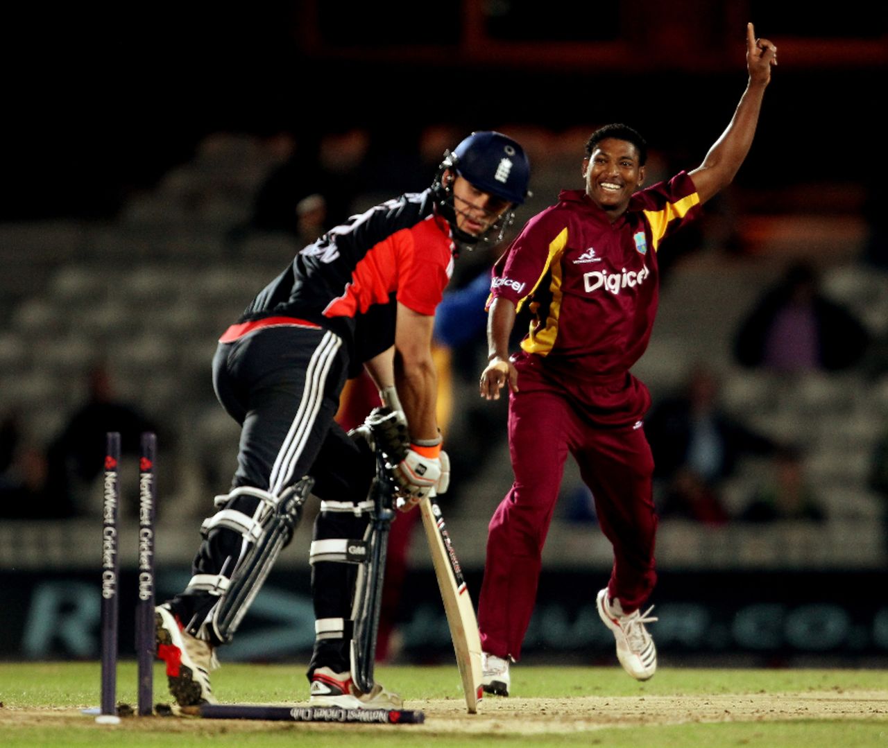Krishmar Santokie pegged back Alex Hales' off stump, England v West Indies, 2nd Twenty20, The Oval, September 25, 2011
