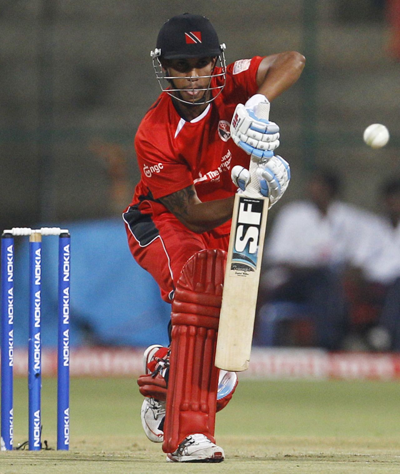 Lendl Simmons plays with a straight bat, Mumbai Indians v Trinidad & Tobago, Champions League T20, Bangalore, September 26, 2011