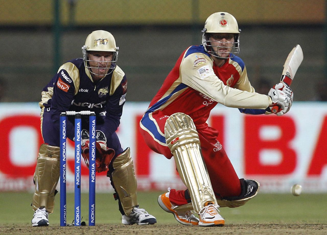 Daniel Vettori plays the sweep, Royal Challengers Bangalore v Kolkata Knight Riders, Champions League Twenty20, Bangalore, September 29, 2011