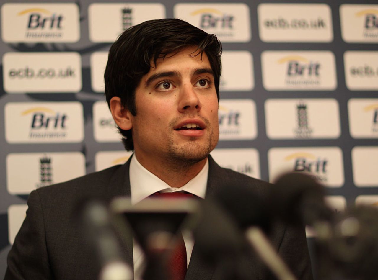 Alastair Cook speaks to the press before leaving for India, Heathrow, October 3, 2011