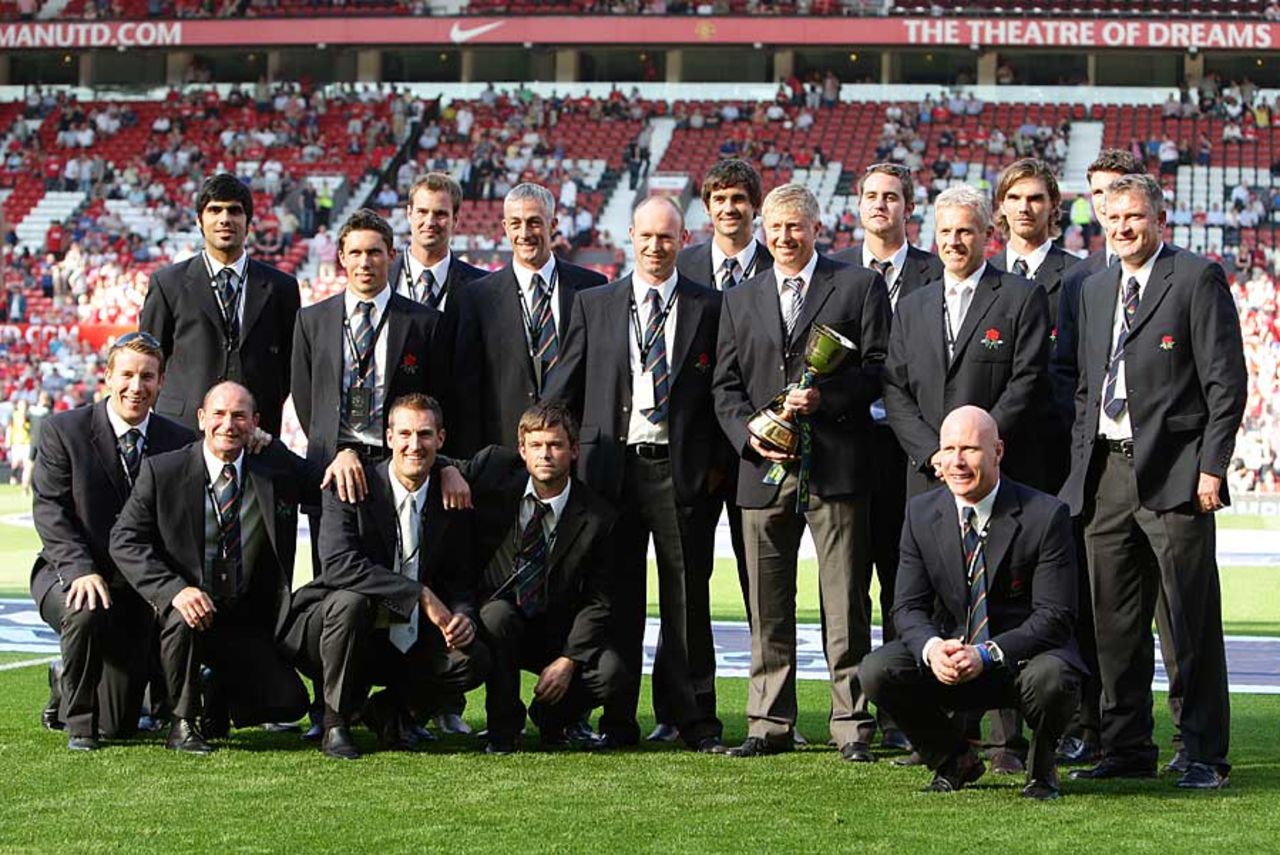 Lancashire pose with the Championship trophy at the 'other' Old Trafford, Manchester United v Norwich, Old Trafford, October 1, 2011