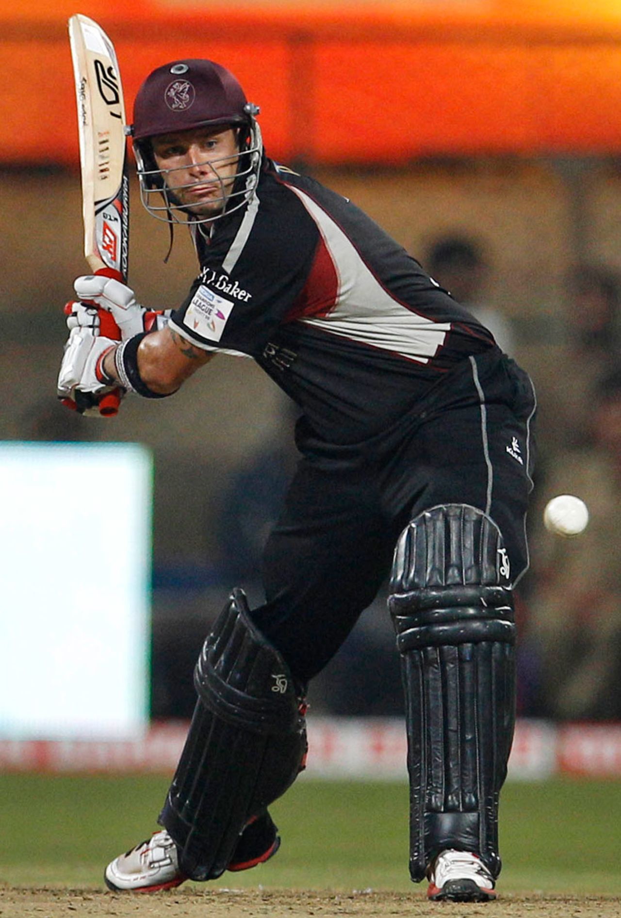 Peter Trego lines up a hit during his half-century, Royal Challengers Bangalore v Somerset, Champions League Twenty20, Bangalore, October 3, 2011