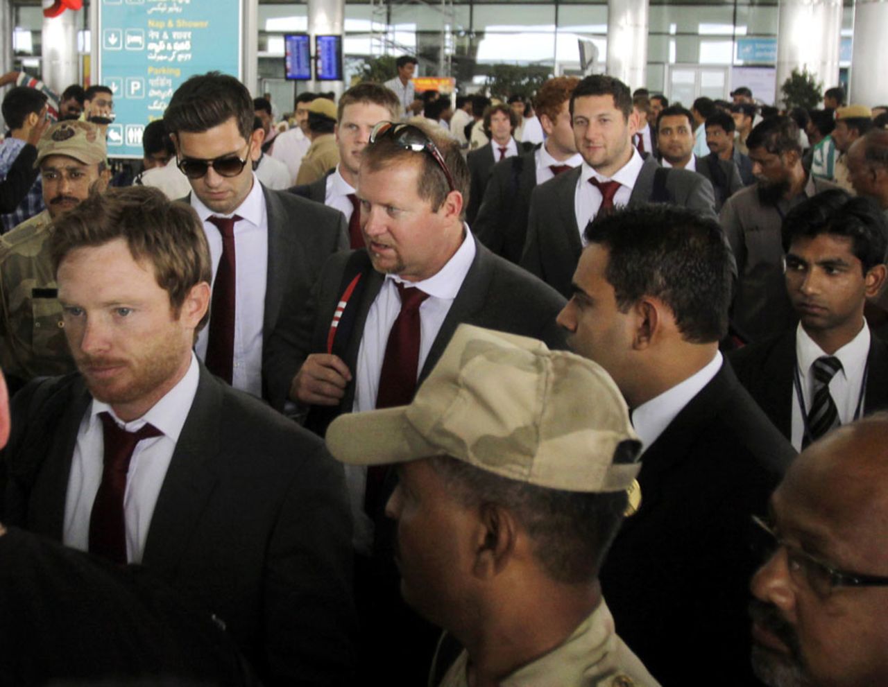 England arrive for their limited-overs series against India, Hyderabad, October 4, 2011