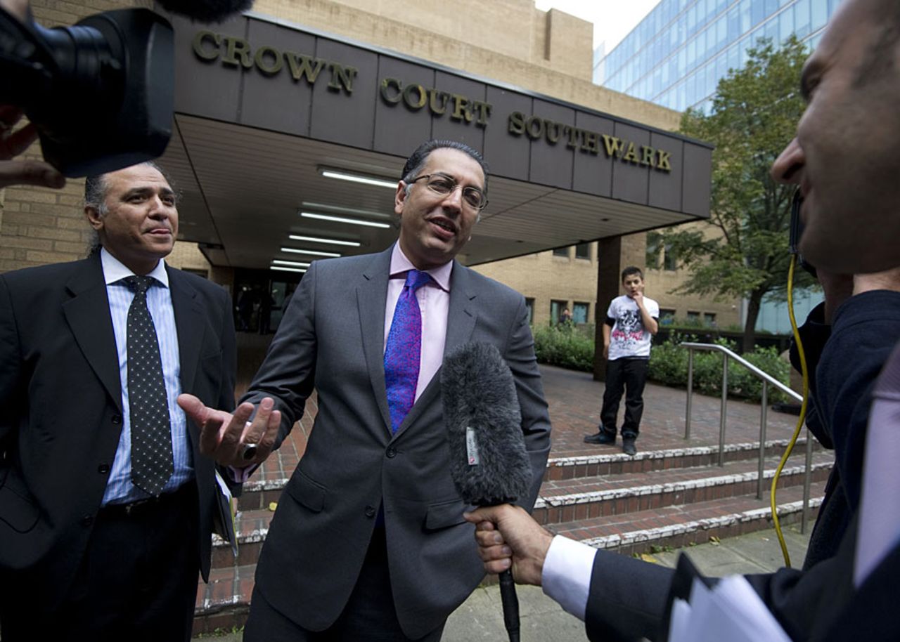 PCB legal advisor, Tafazzul Rizvi, speaks outside court, Southwark, October 5, 2011