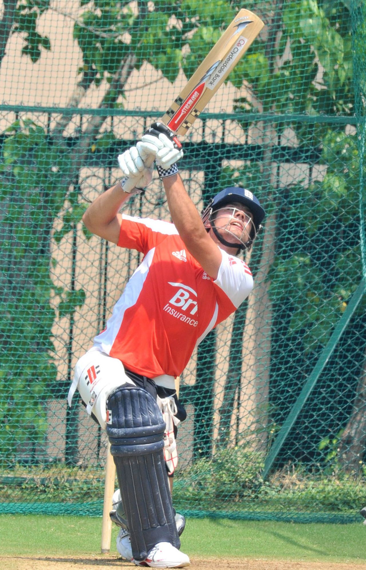Alastair Cook plays a lofted shot during batting practice, Hyderabad, October 5, 2011