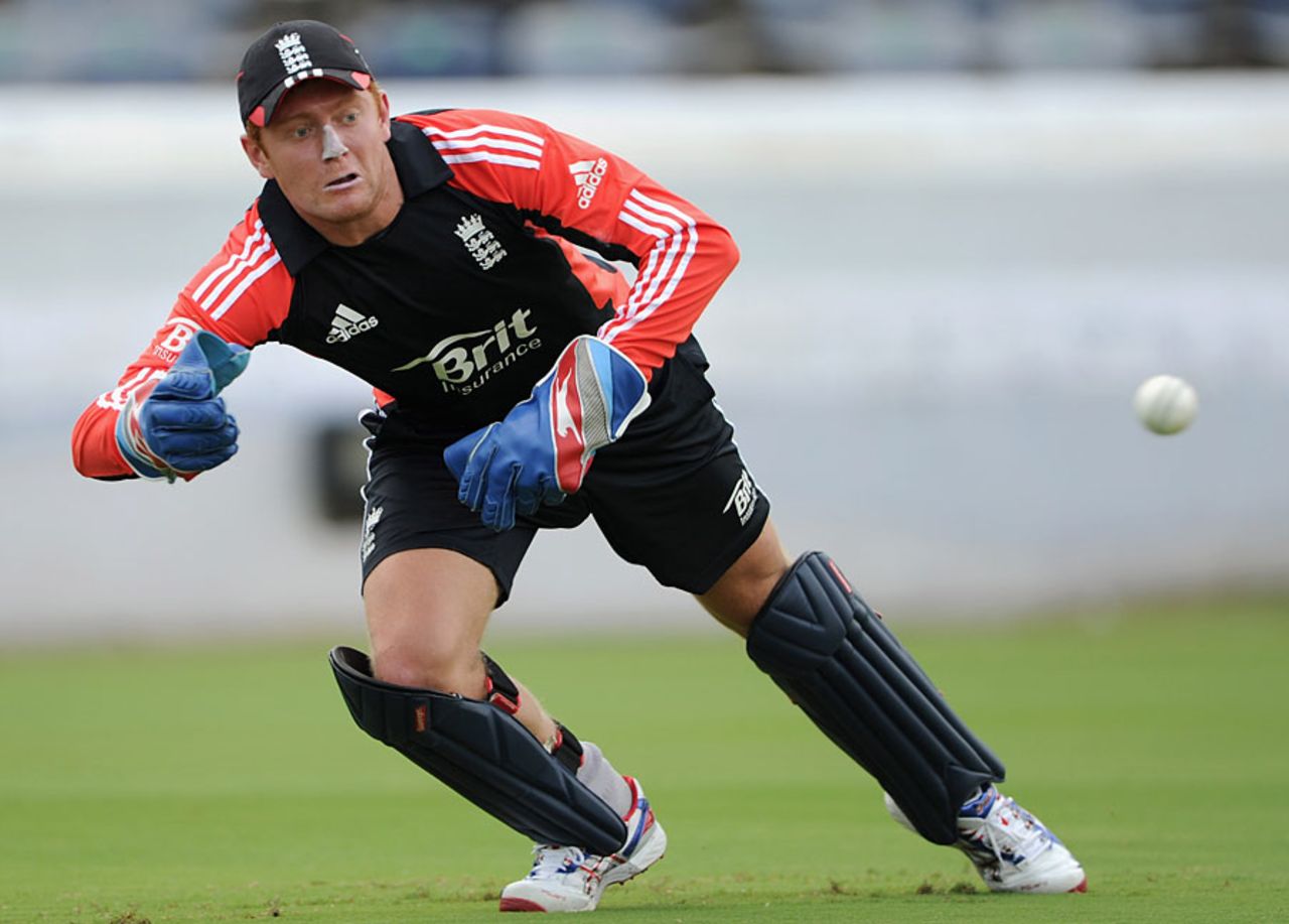 Jonny Bairstow gets in some work with the gloves, Hyderabad, October 6, 2011
