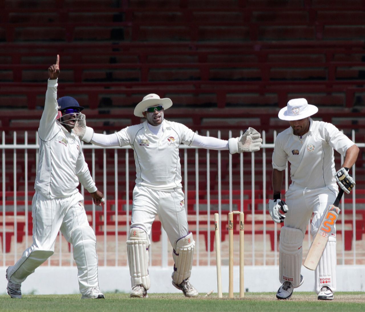 Hamid Hassan is dismissed by Arshad Ali, United Arab Emirates v Afghanistan, Intercontinental Cup, Sharjah, 3rd day, October 7 2011