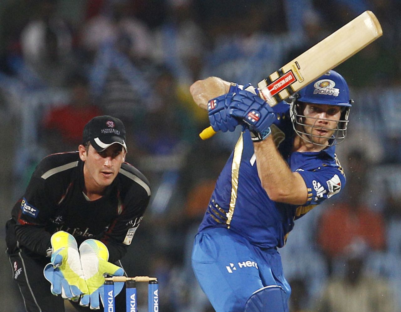 Aiden Blizzard hits down the ground, Somerset v Mumbai Indians, 2nd semi-final, CLT20, Chennai, October 8, 2011