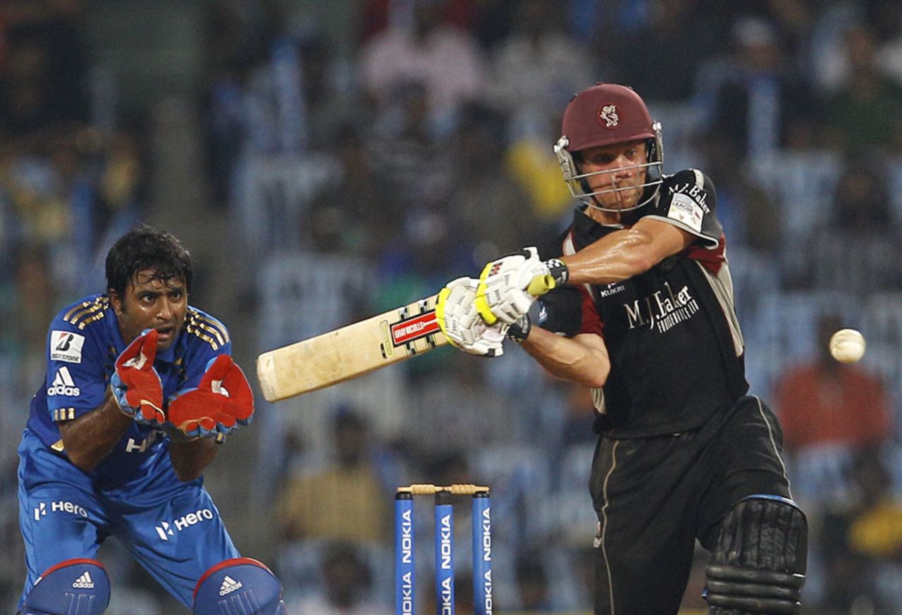 James Hildreth hits out on his way to 39, Somerset v Mumbai Indians, 2nd semi-final, CLT20, Chennai, October 8, 2011