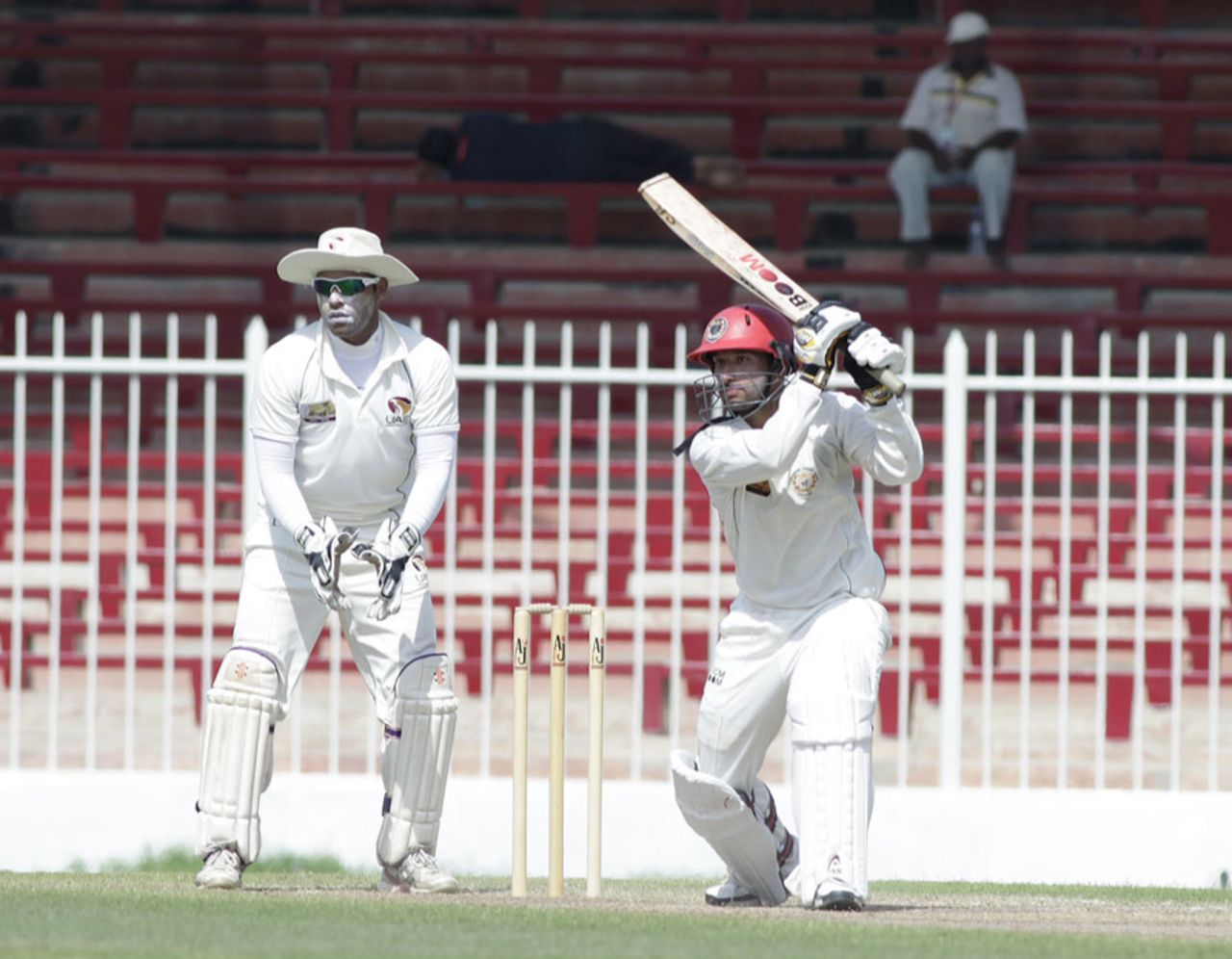 Javed Ahmadi drives on his way to 49, UAE v Afghanistan, Intercontinental Cup, Sharjah, 2nd day, October 6 2011