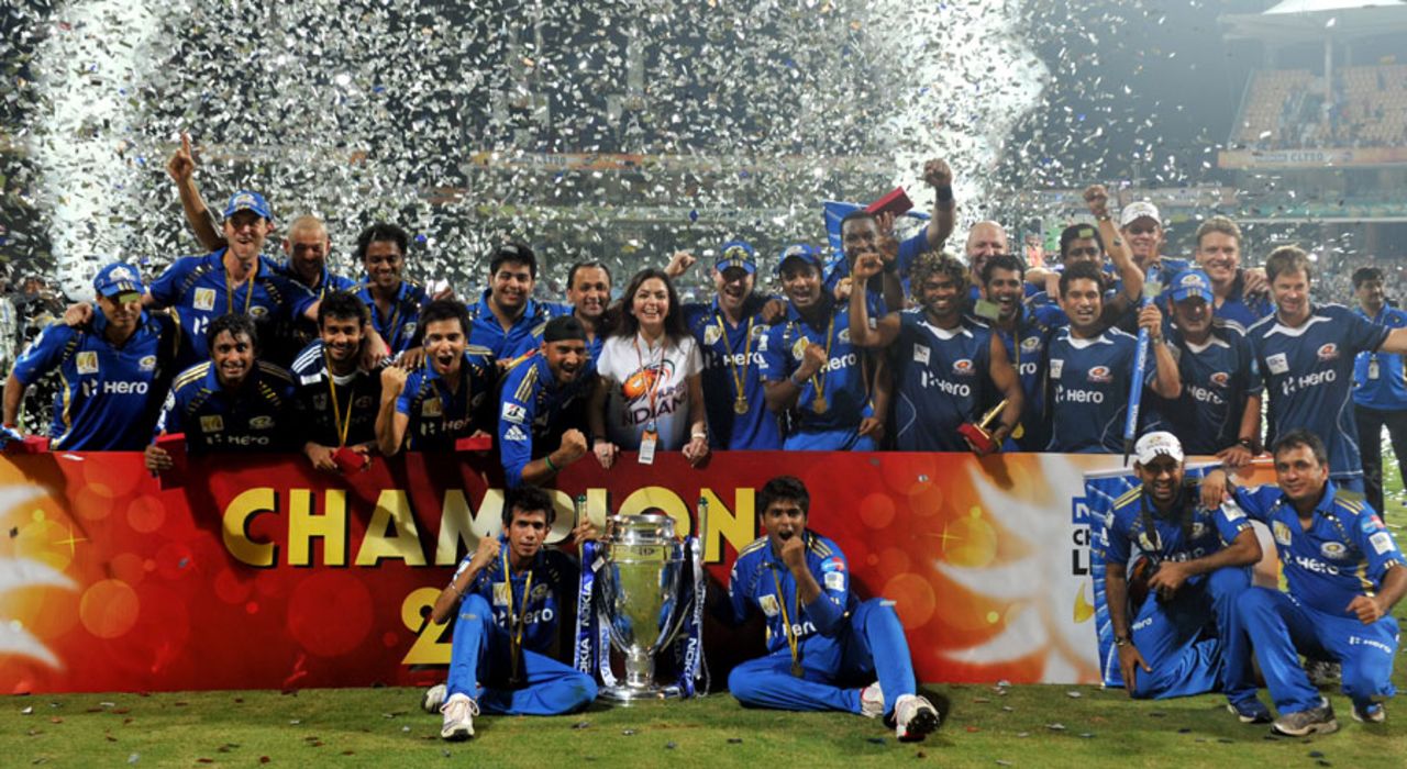 Mumbai Indians after winning the CLT20, Mumbai Indians v RCB, CLT20 final, Chennai, October 9, 2011