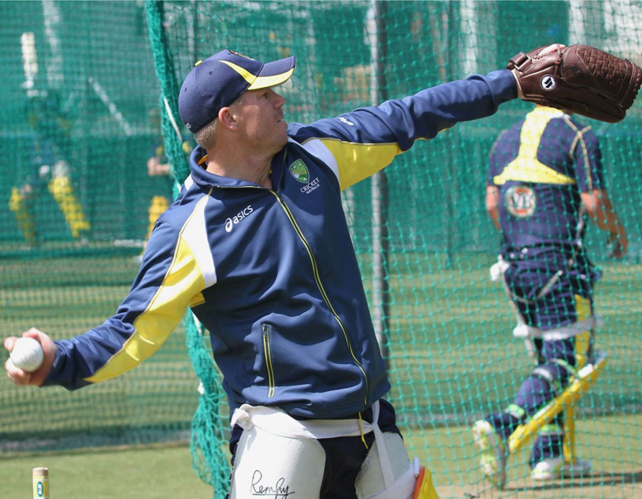 David Warner throws some pitches in practice, Cape Town, October 10, 2011