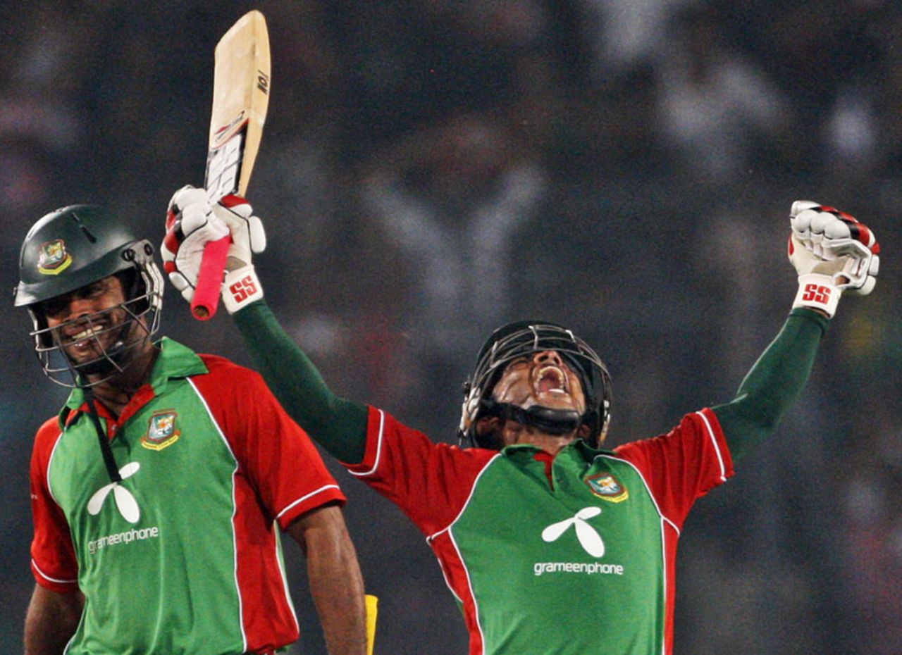 Mushfiqur Rahim lets out a victory cry, Bangladesh v West Indies, only Twenty20, Mirpur, October 11, 2011