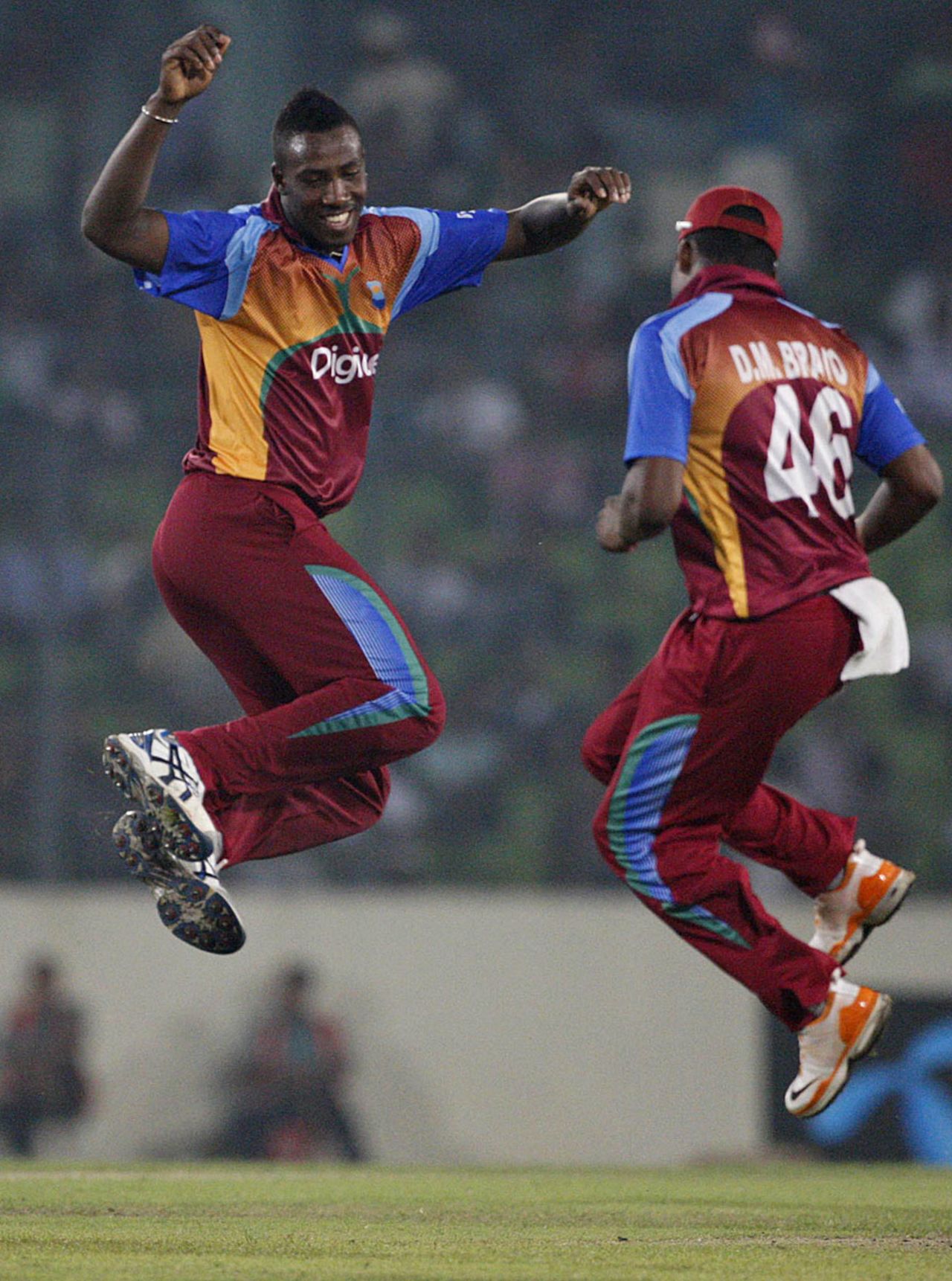 Andre Russell and Denesh Ramdin break into a celebratory jig, Bangladesh v West Indies, 1st ODI, Mirpur, October 13, 2011