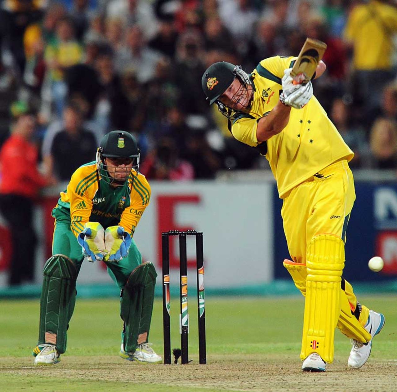 Cameron White uses his feet to hit down the ground, South Africa v Australia, 1st Twenty20, Cape Town, October 13, 2011