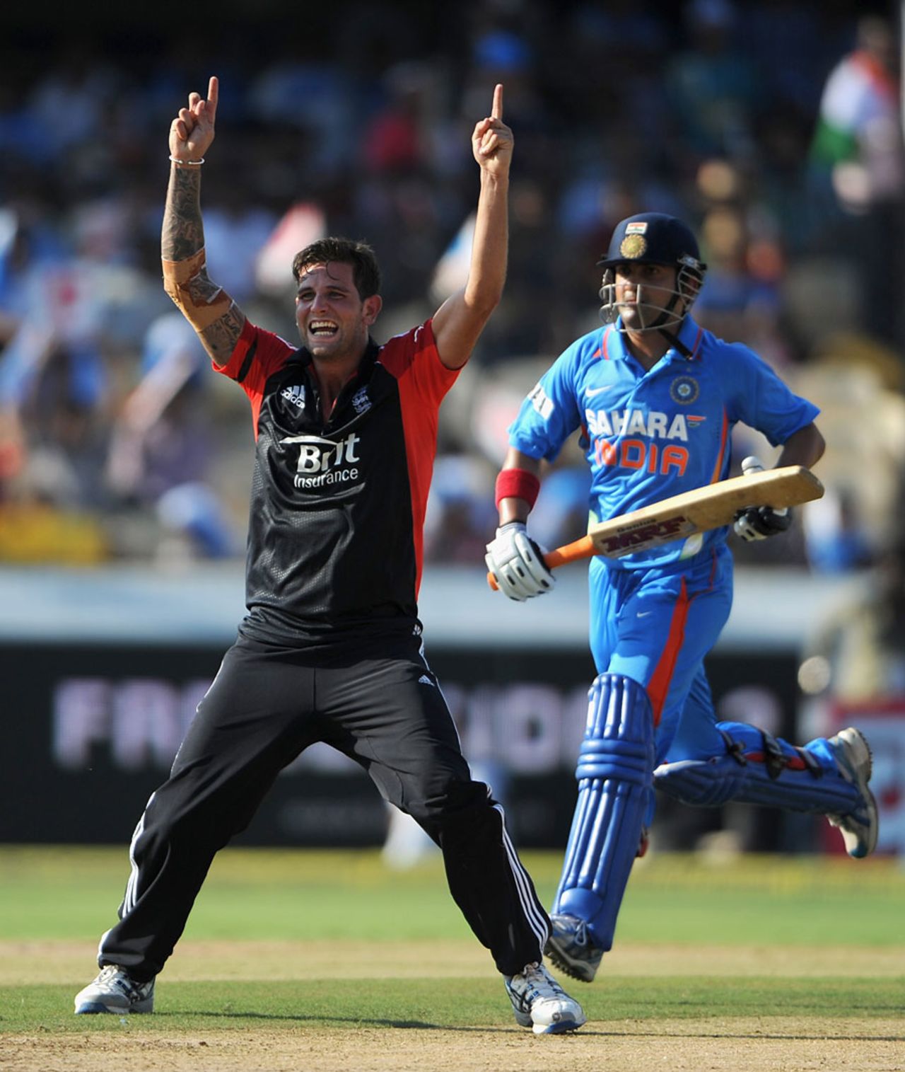 Jade Dernbach removed Gautam Gambhir with a slower ball, India v England, 1st ODI, Hyderabad, October 14, 2011