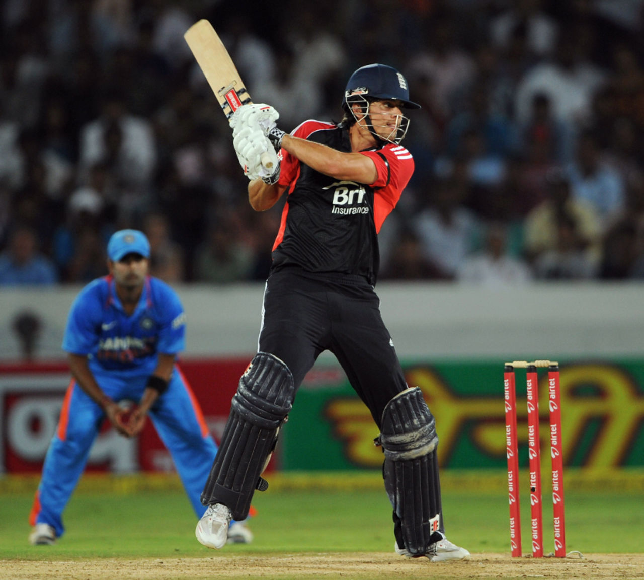 Alastair Cook cuts during his run-a-ball fifty, India v England, 1st ODI, Hyderabad, October 14, 2011