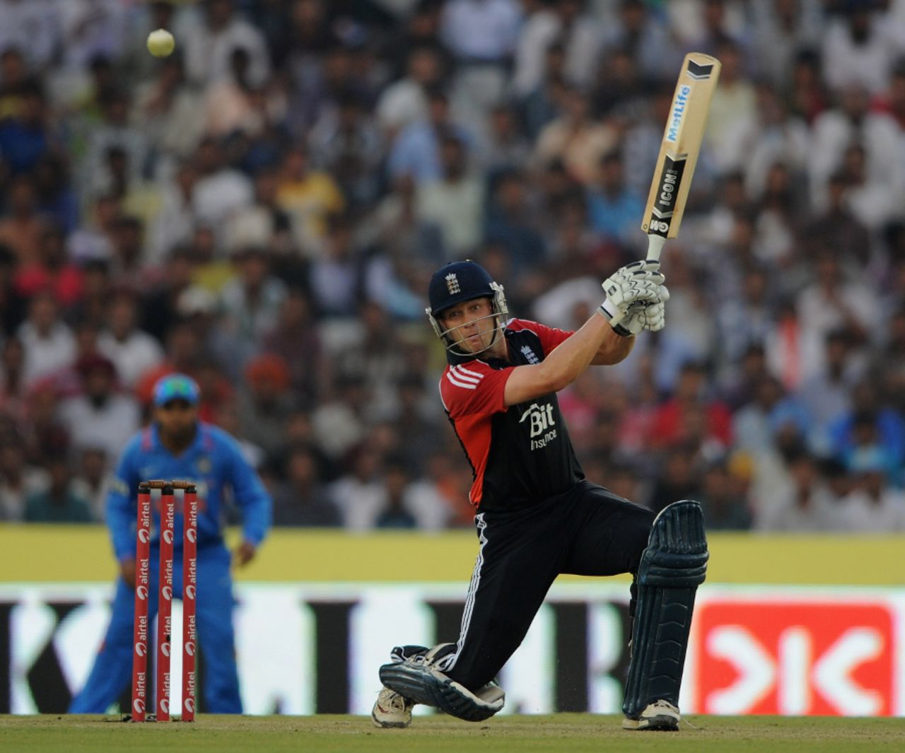 Jonathan Trott scoops one over cover during his unbeaten 98, India v England, 3rd ODI, Mohali, October 20, 2011
