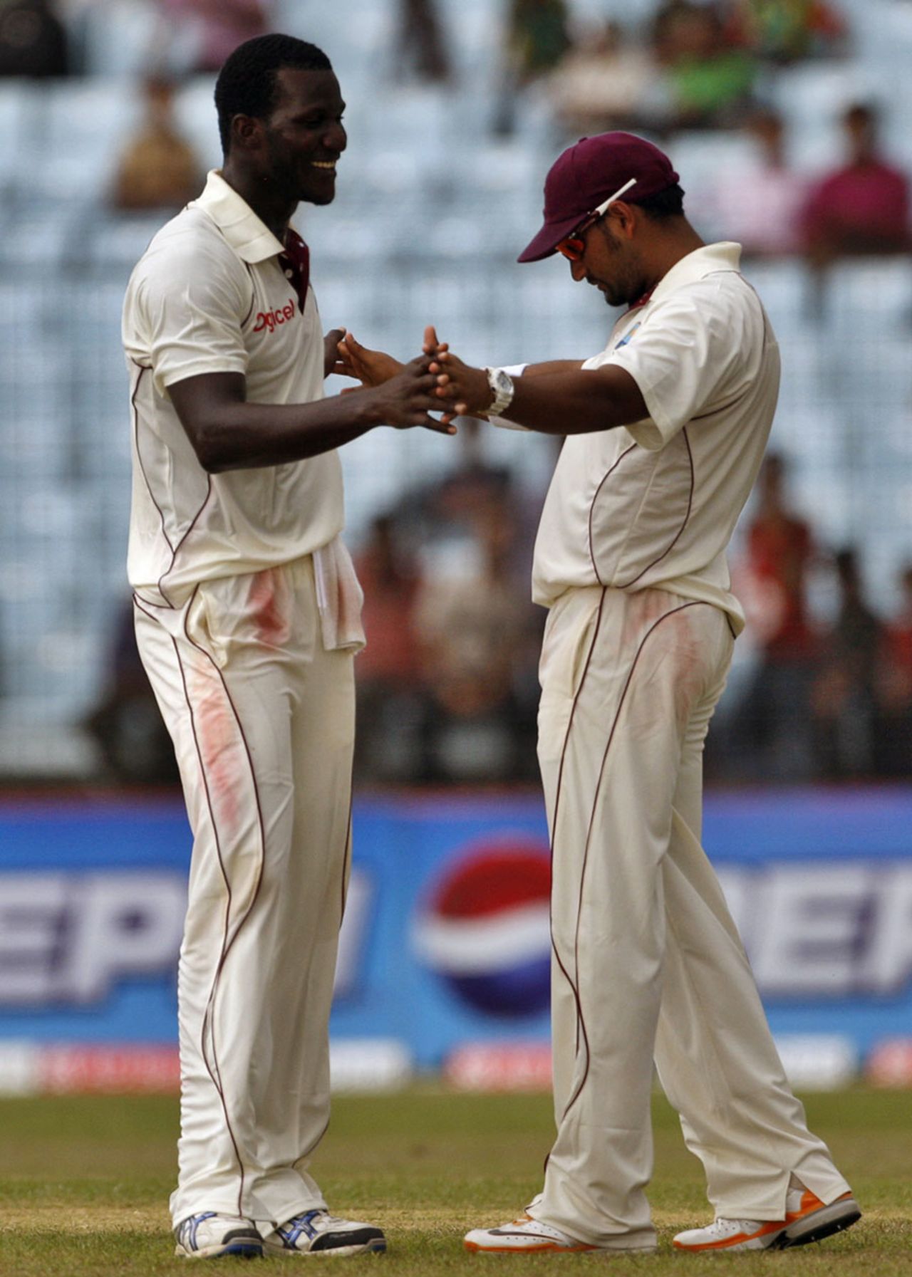 Darren Sammy and Ravi Rampaul look set to break into a jig, Bangladesh v West Indies, 1st Test, Chittagong, 1st day, October 21, 2011