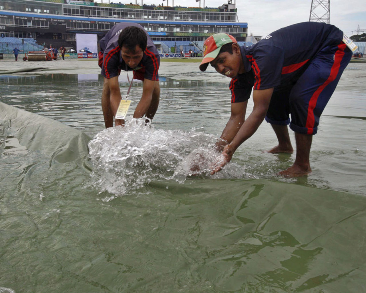 The covers are full of water in Chittagong, Bangladesh v West Indies, 1st Test, Chittagong, 2nd day, October 22, 2011