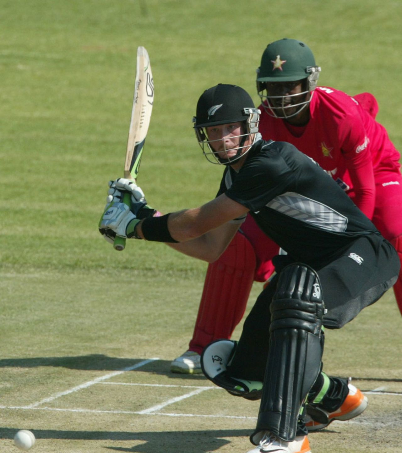 Martin Guptill lines up for a big hit, Zimbabwe v New Zealand, 2nd ODI, Harare, October 22, 2011 