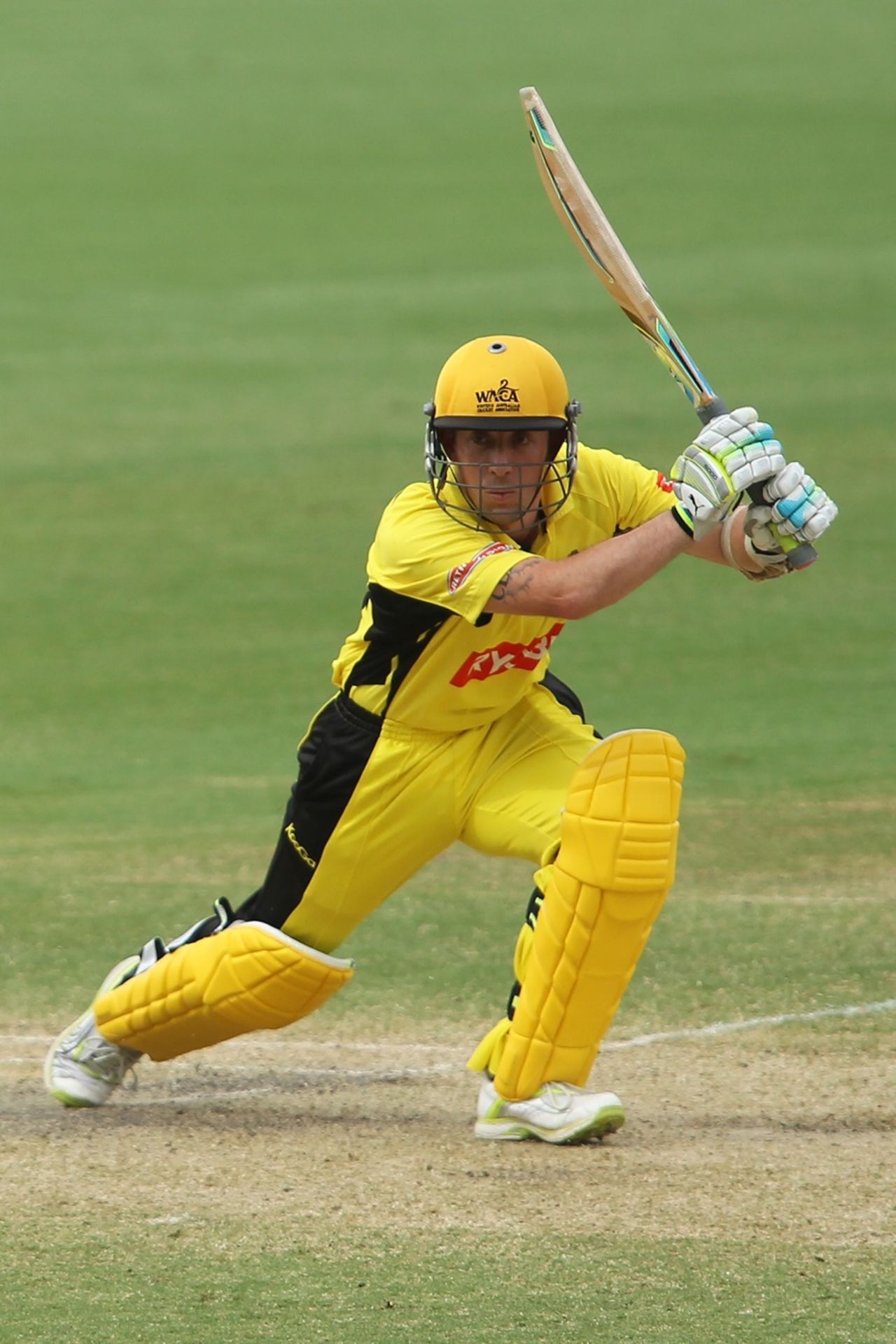 Luke Ronchi drives through the off side during his century, South Australia v Western Australia, Ryobi Cup, Adelaide, October 23, 2011