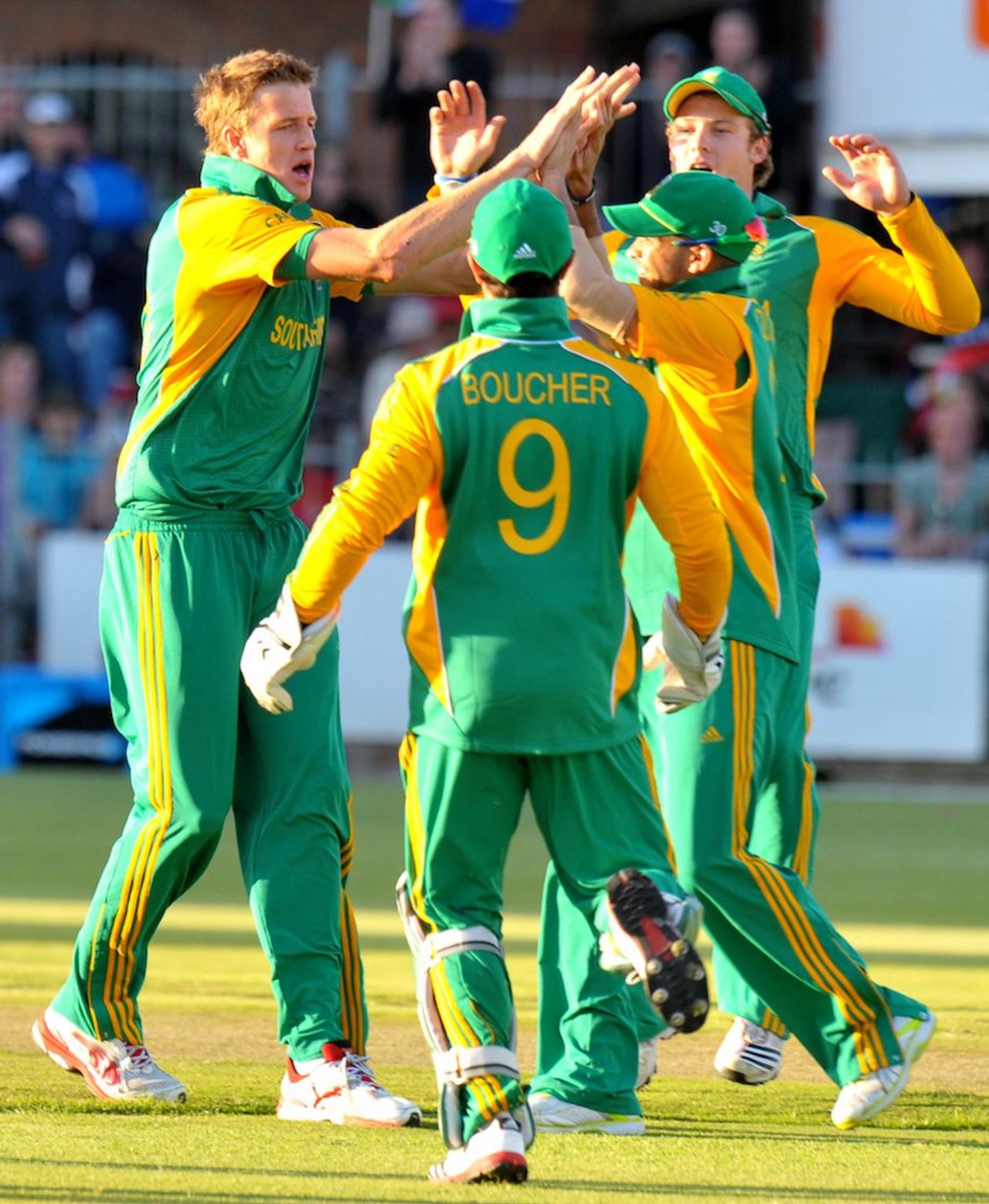 South Africa celebrate Michael Clarke's wicket, South Africa v Australia, 2nd ODI, Port Elizabeth, October 23, 2011