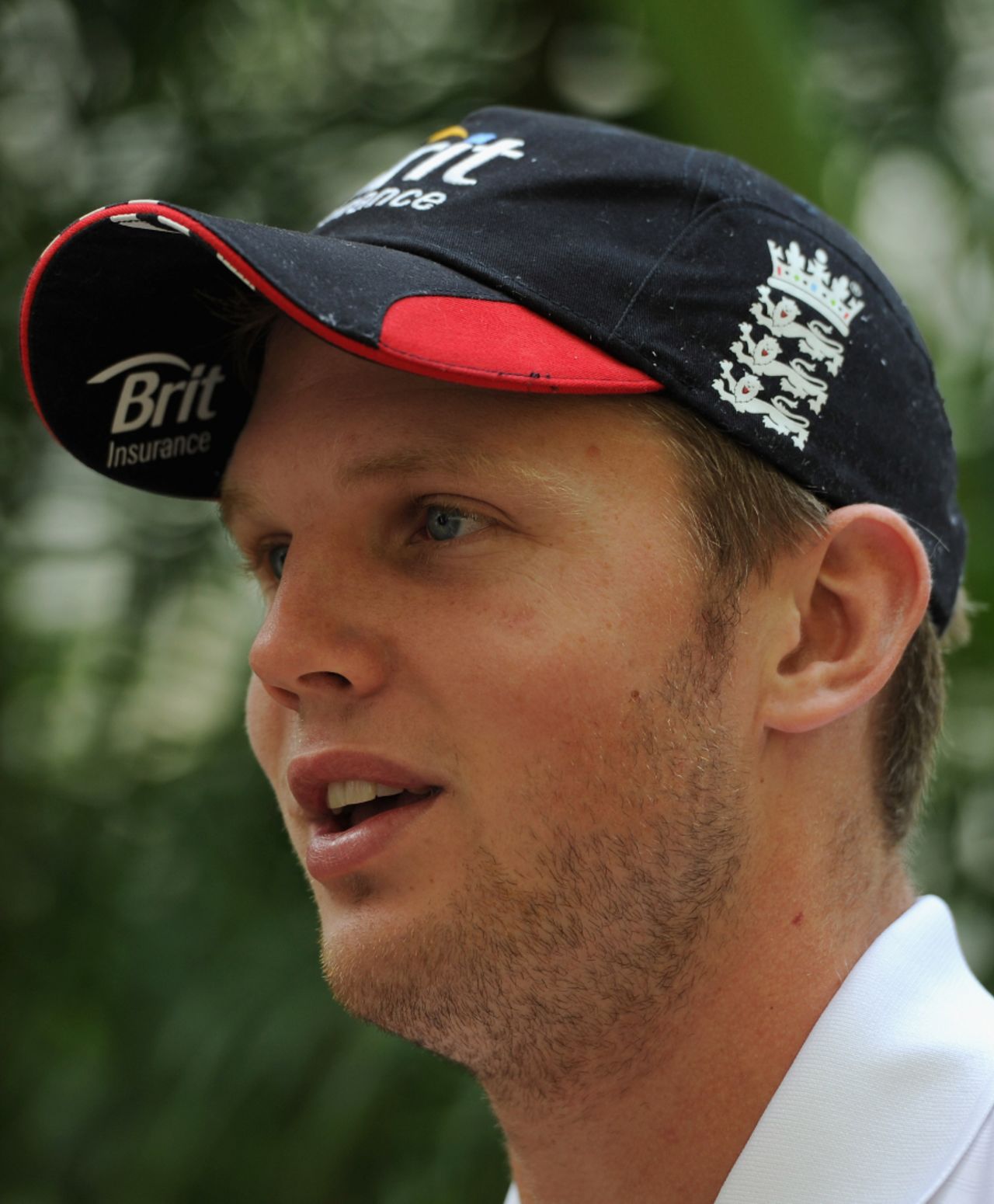 Stuart Meaker chats to the press during the England press conference, Mumbai, October 24 2011