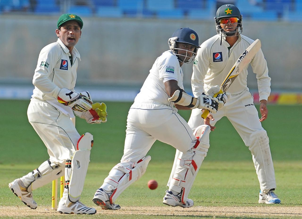 Rangana Herath plays the ball on the legside, Pakistan v Sri Lanka, 2nd Test, Dubai, 1st day, October 26, 2011 