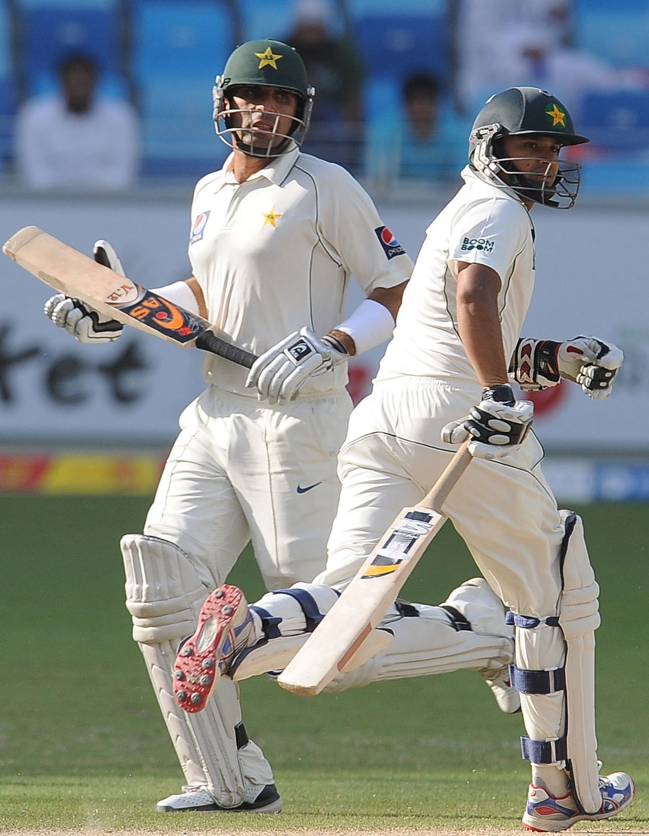 Misbah-ul-Haq and Azhar Ali run a single, Pakistan v Sri Lanka, 2nd Test, Dubai, 2nd day, October 27, 2011