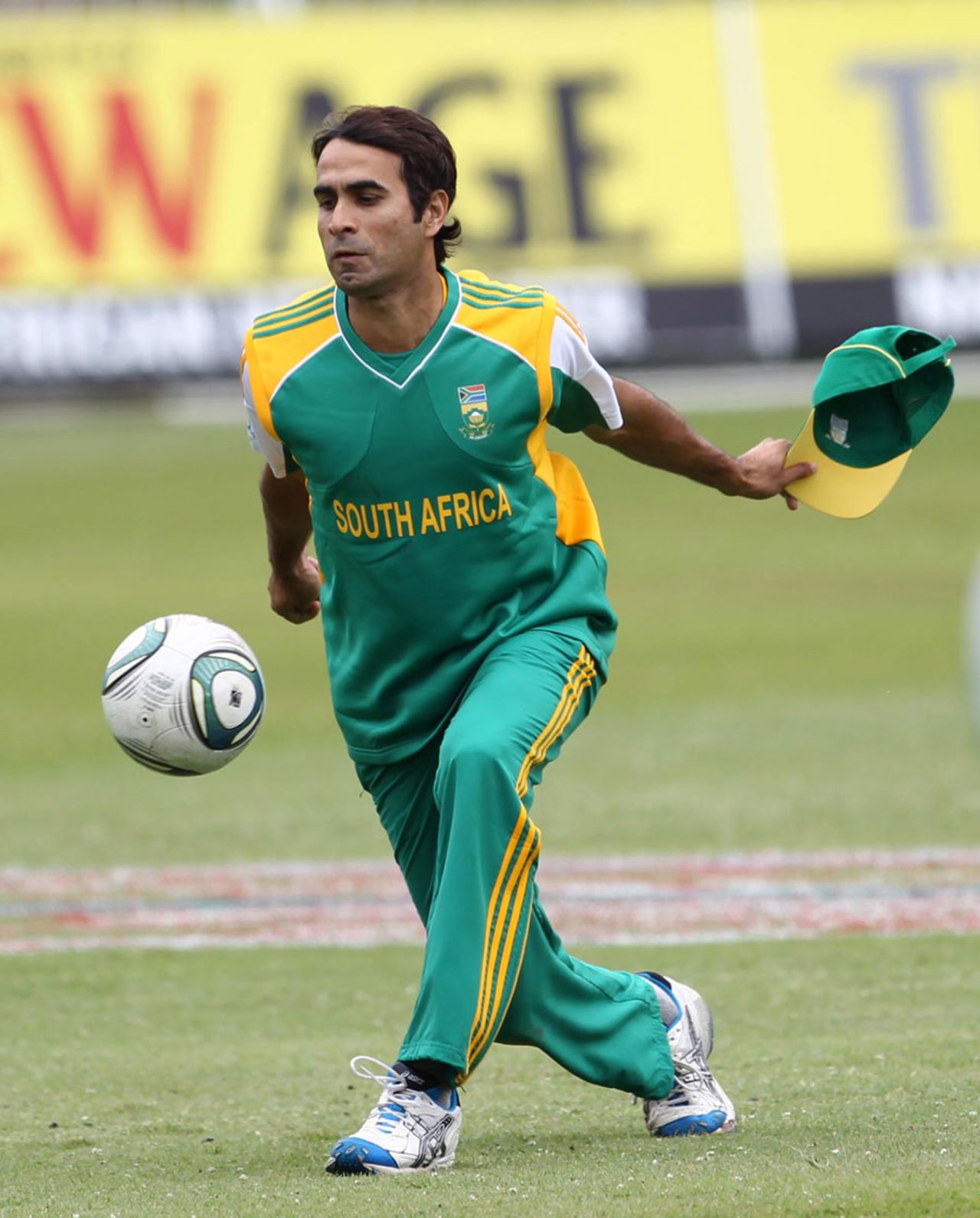 Imran Tahir warms up, Durban, October 27, 2011