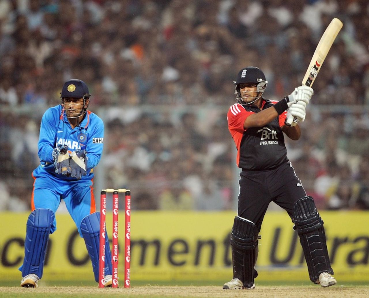 Samit Patel hits through the off side, India v England, Only Twenty20, Eden Gardens, October 29, 2011