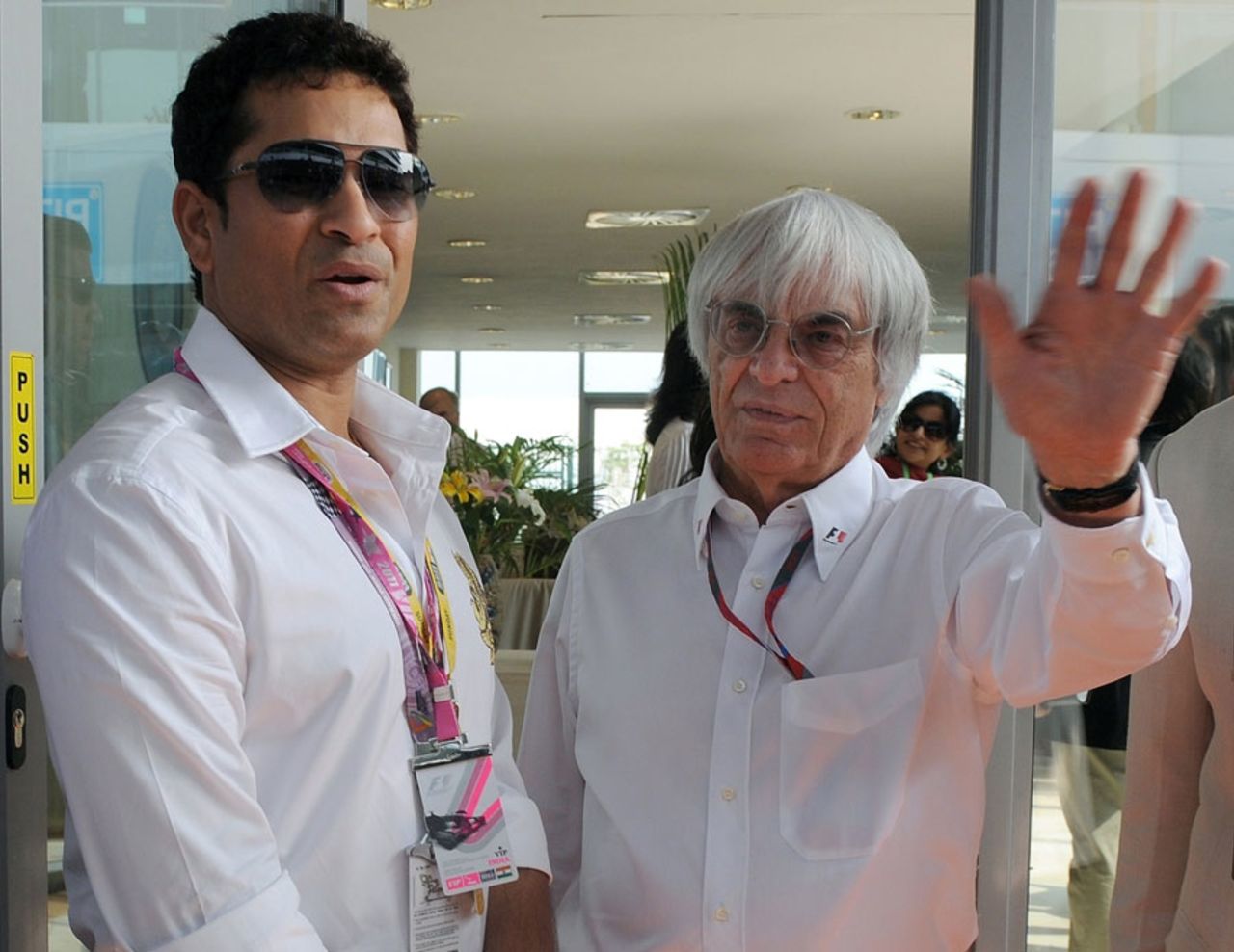 Sachin Tendulkar meets F1 boss Bernie Ecclestone ahead of the inaugural Indian Grand Prix, New Delhi, October 30, 2011