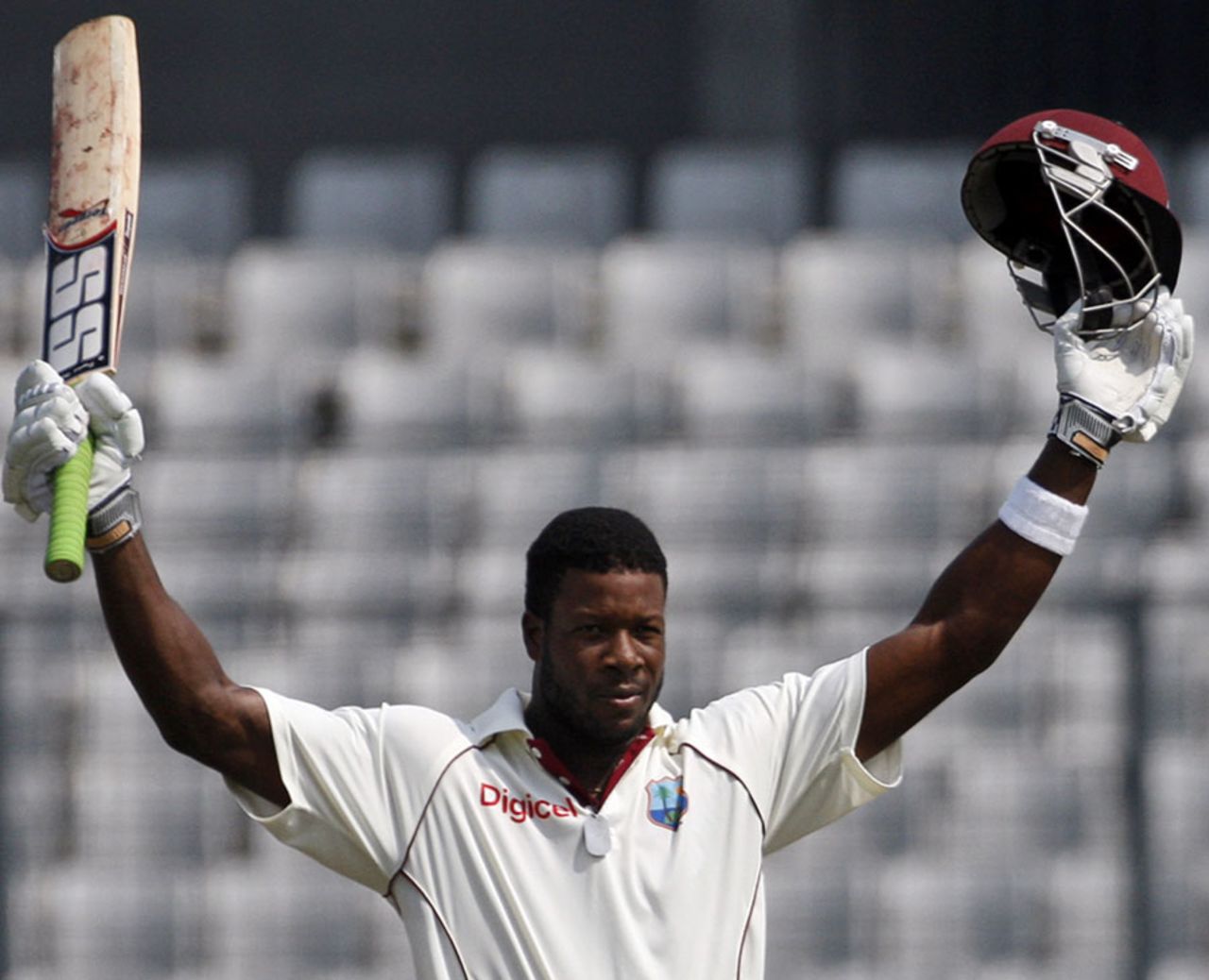 Kirk Edwards celebrates his second Test century, Bangladesh v West Indies, 2nd Test, Mirpur, 2nd day, October 30, 2011