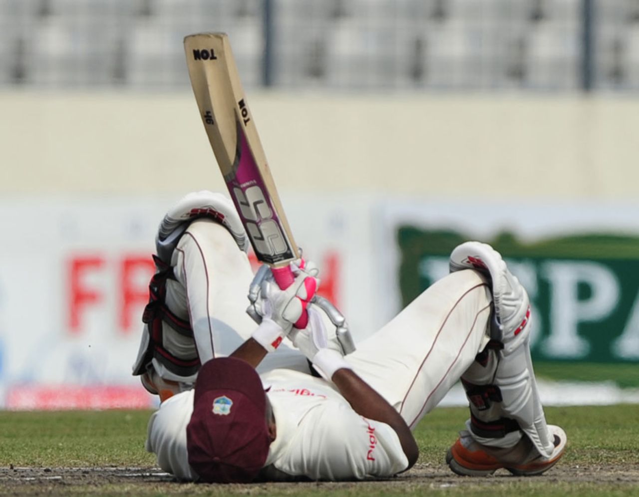 Darren Bravo reacts after falling five runs short of a double-century, Bangladesh v West Indies, 2nd Test, Mirpur, 4th day, November 1, 2011