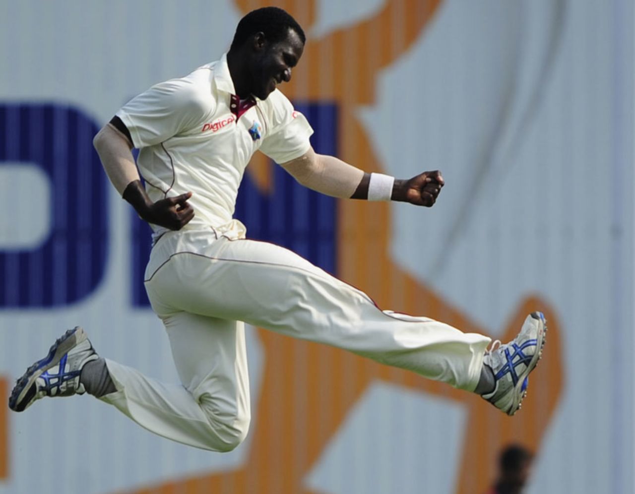 Darren Sammy leaps after dismissing Shahriar Nafees, Bangladesh v West Indies, 2nd Test, Mirpur, 4th day, November 1, 2011