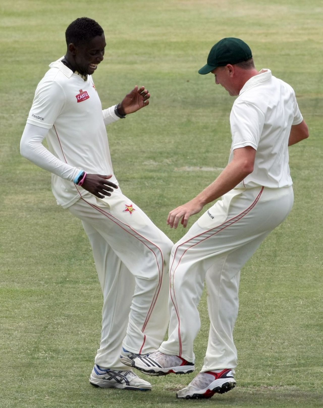 Chris Mpofu and Ray Price celebrate a wicket, Zimbabwe v New Zealand, only Test, Bulawayo, 2nd day, November 2, 2011