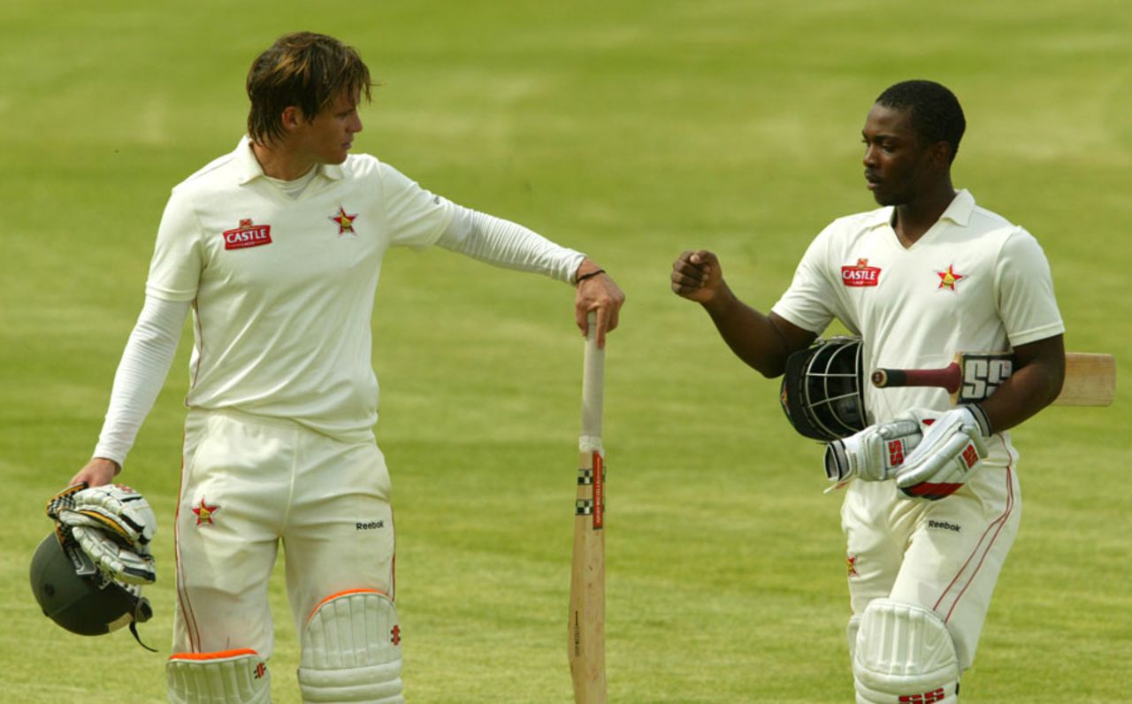 Malcolm Waller and Regis Chakabva during their 86-run stand, Zimbabwe v New Zealand, only Test, Bulawayo, 3rd day, November 3, 2011