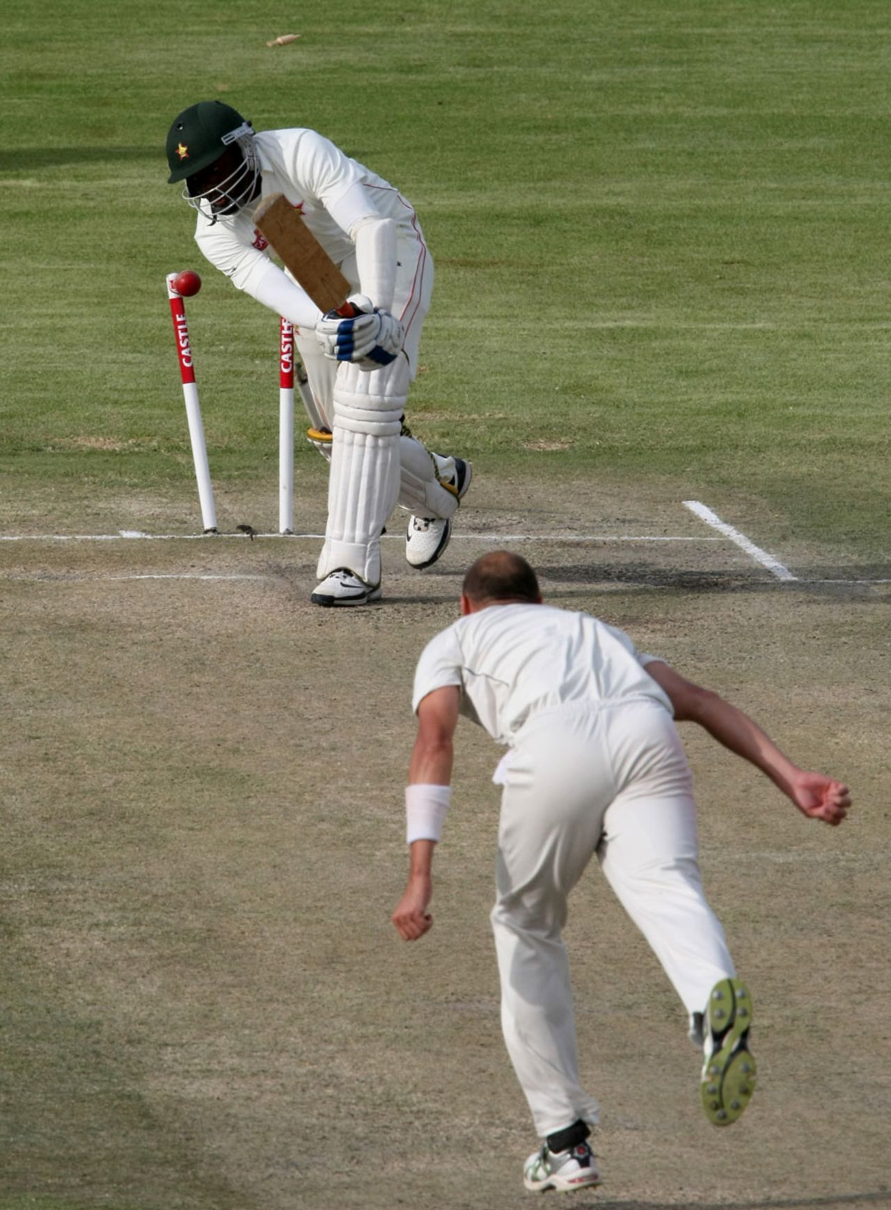 Chris Martin bowls Njabulo Ncube, Zimbabwe v New Zealand, only Test, Bulawayo, 3rd day, November 3, 2011