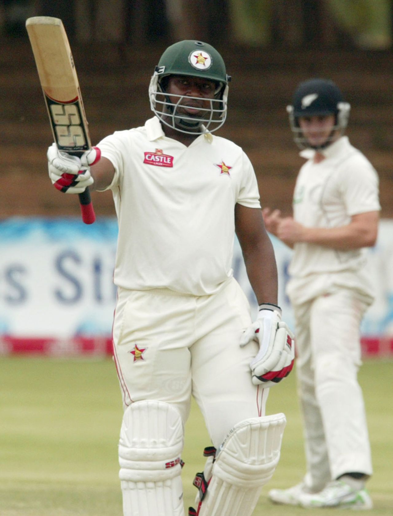 Tino Mawoyo brings up his half-century, Zimbabwe v New Zealand, only Test, Bulawayo, 5th day, November 5, 2011