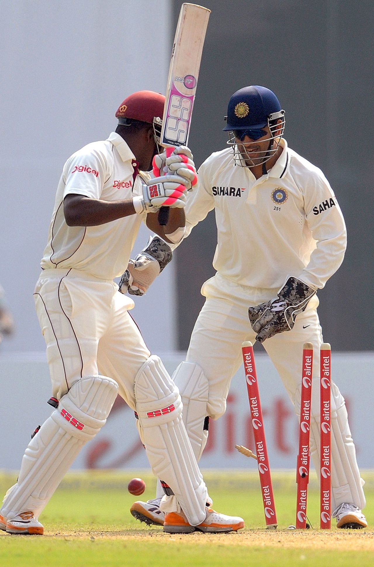 Darren Bravo is bowled trying to cut R Ashwin, India v West Indies, 1st Test, New Delhi, 1st day, November 6, 2011