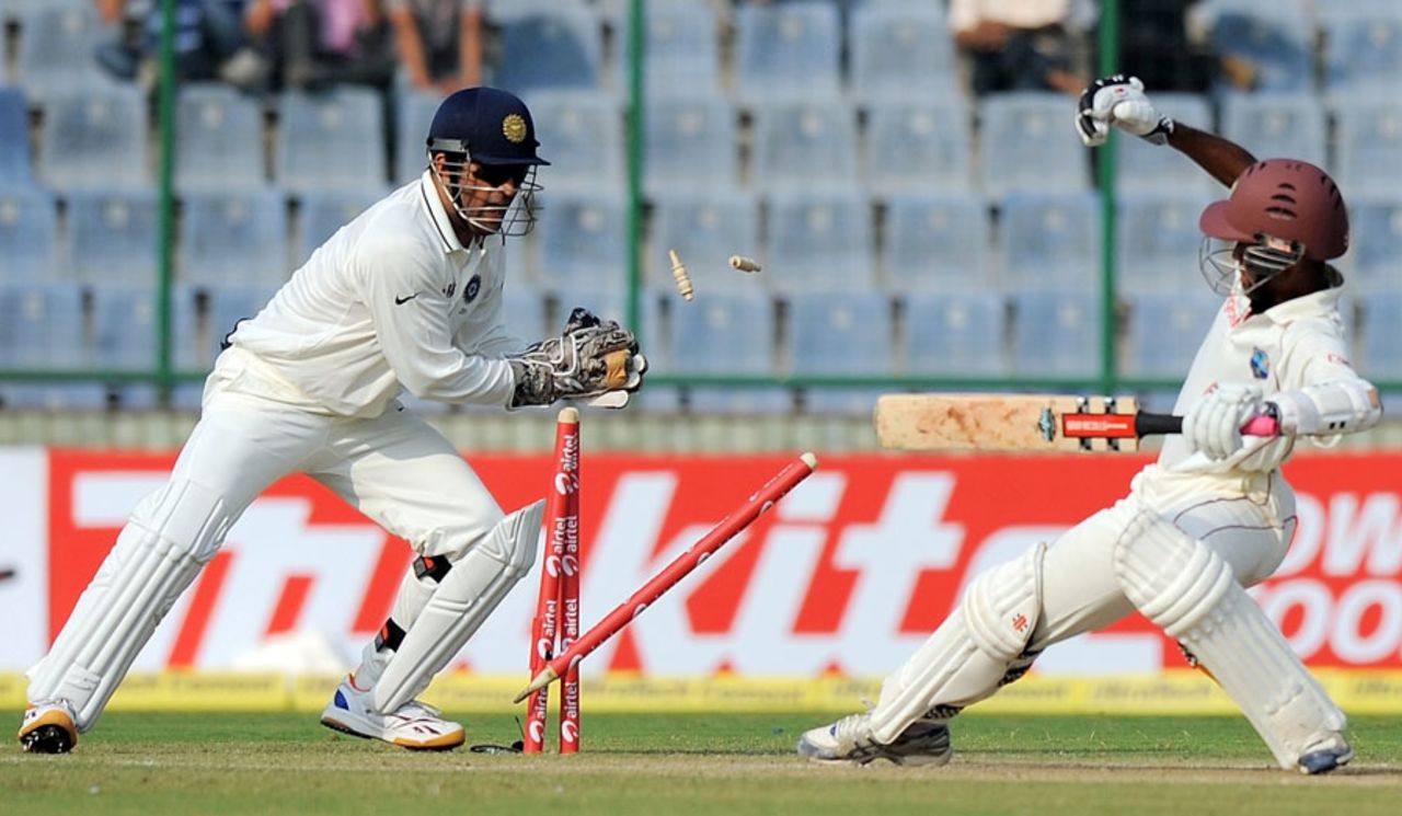 MS Dhoni stumps Kraigg Brathwaite, India v West Indies, 1st Test, New Delhi, 1st day
